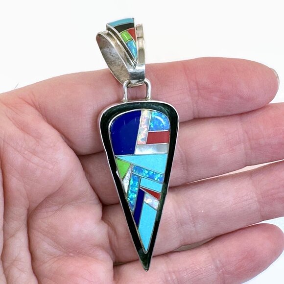 Native American Vintage Kewa Turquoise Pendant Sterling Silver Nelson Garcia - Picture 2 of 5